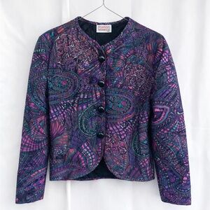 Vintage Marilyn Togs Quilted Paisley Jacket Purple Teal Cropped Statement Piece
